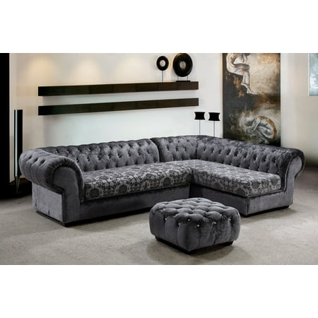 1perfectchoice Modern Tufted Acrylic Crystals Grey Fabric Sectional 1perfectchoice Modern Tufted Acrylic Crystals Grey Fabric Sectional Sofa With Ottoman