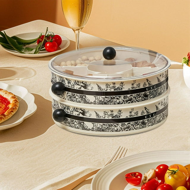 Bandeja para servir con separadores y tapa, caja de aperitivos, bandeja de aperitivos multiusos para fiestas de Nochevieja, postres, palomitas de maíz