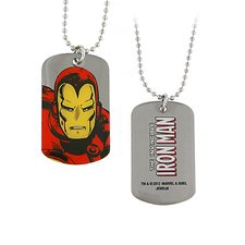 Silver Tone Iron Man Head Shot Dog Tag