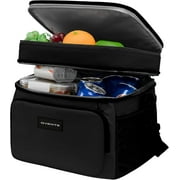 OVENTE Cooler Bag Insulated Beach Cooler Lunch Bag - Dual Compartments - Keeps Your Food Cold And Fresh, Ideal for Travel Work Picnic, Black CCBI024B