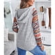 thumbnail image 5 of Sudadera con capucha para mujer, manga larga, estampado, botón de empalme, cordón frontal, Top de otoño para invierno, otoño, gris, XL, 5 of 7