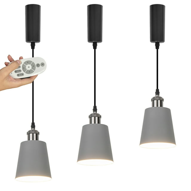 FSLiving Télécommande avec Ampoules LED E26 2700K-6500K Lumière de Piste Type H Pendentif Rétro Gris Abat-Jour Fil Réglable Longueur Réglable Lampe Changeant de Couleur pour Garde-Manger Salle Assis, Personnalisable - Ensemble de 3