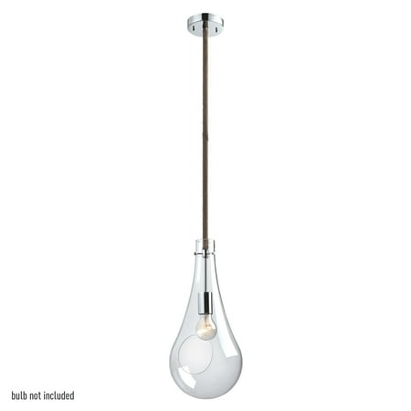 Polished Chrome Glass Clip - Globe Electric Terra 1-Light Polished Chrome Accent Pendant with Clear Glass Shade and Twine Wrapped Hanging Rod, 65263