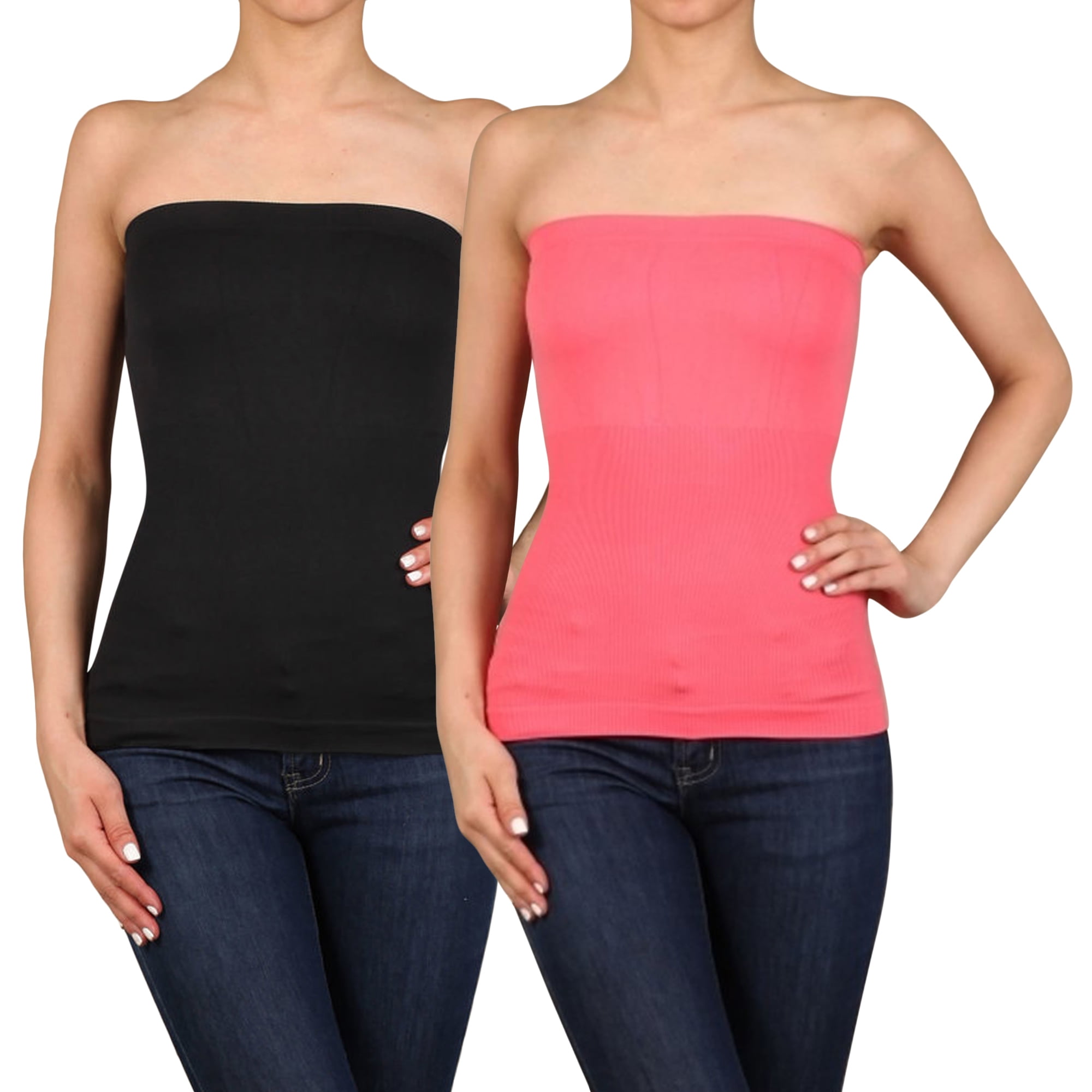 Womens Plain Stretch Seamless Strapless Layer Bandeau Tube Top 3983