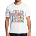 thumbnail image 1 of Camisetas de manga corta con estampado de estrellas de dibujos animados para hombre, cuello redondo, "It's A Beautiful Day", color blanco, talla XS, 1 of 8