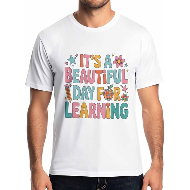 Camisetas de manga corta con estrellas de dibujos animados para hombre, camisetas de cuello redondo, camisetas para hombre con la frase "It's A Beautiful Day"
