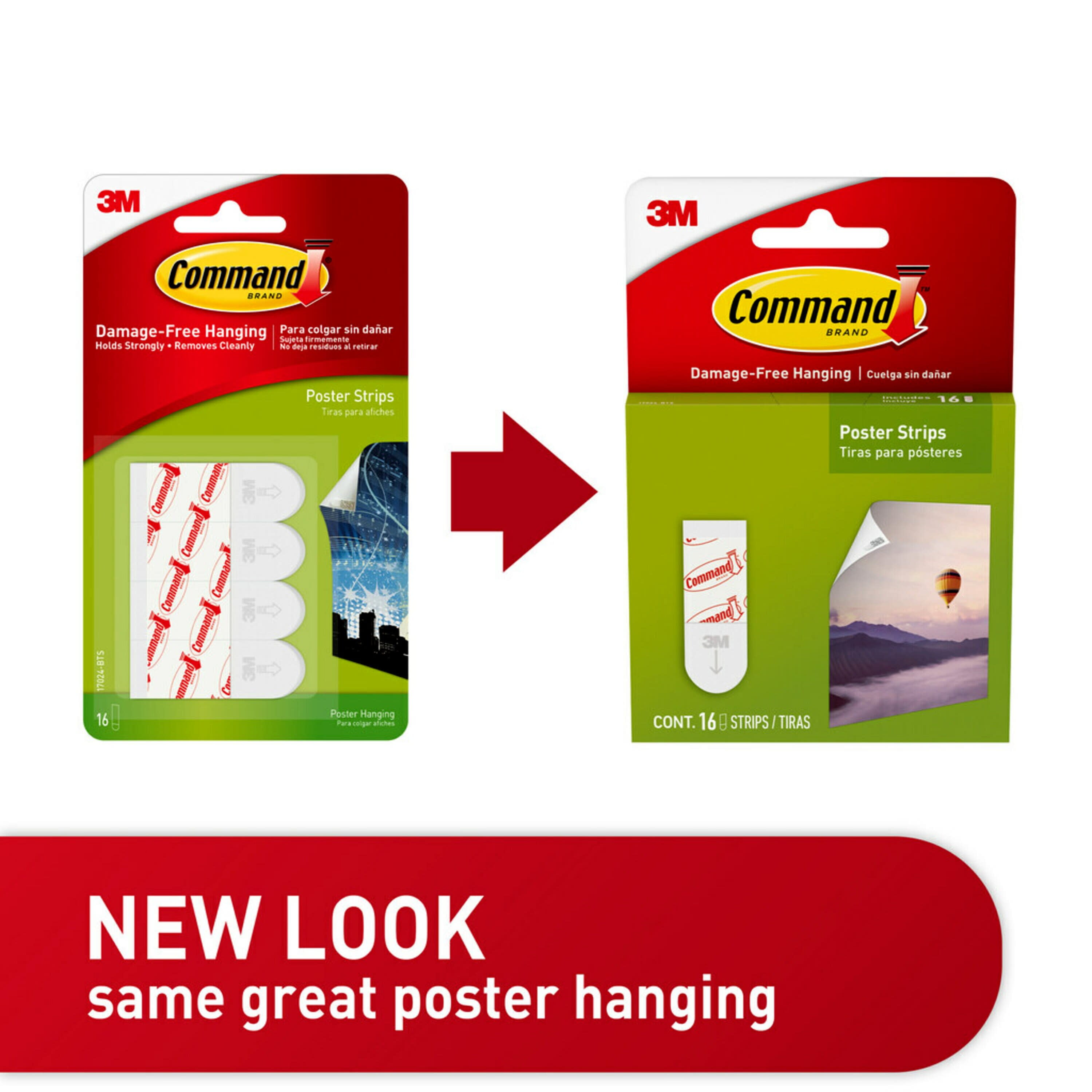 Command Poster Strips 3/4 inch x 2 1/8 inch White 100/Carton