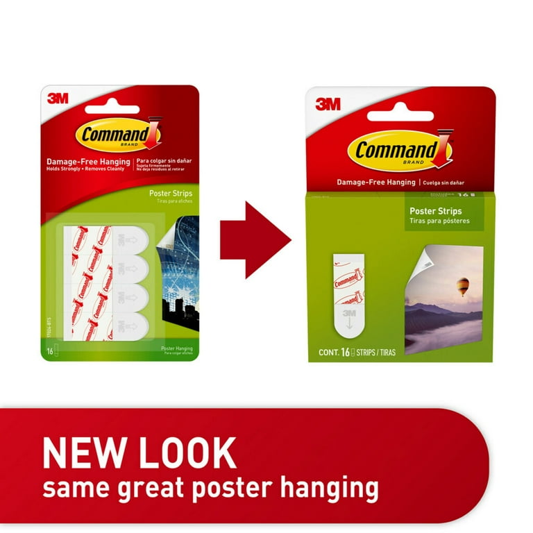 Command Poster Strips, White, Damage Free Decorating, 16 Command Strips 