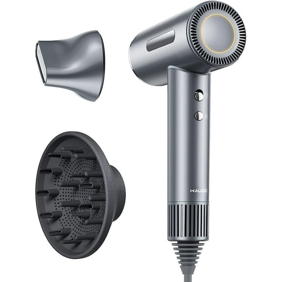 Ionic Hair Dryer, OEIKPFN High Speed Blow Dryer with Diffuser & 110,000 RPM Brushless Motor for Fast Drying, Gray