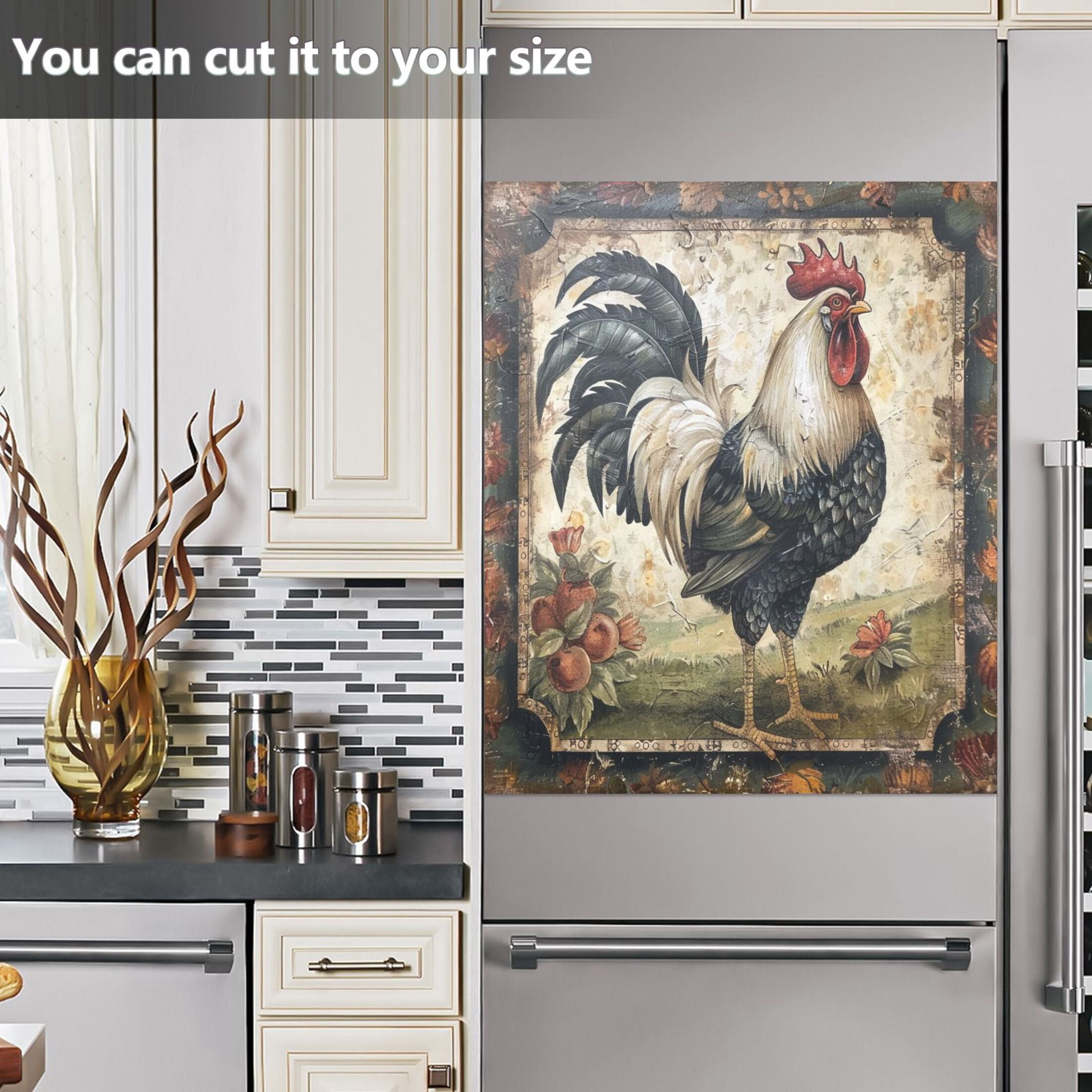 Rooster Farmhouse Dishwasher Magnetic Refrigerator Magnet Cover Kitchen Art Panel Decal Sticker Home Decorative 23"x26"