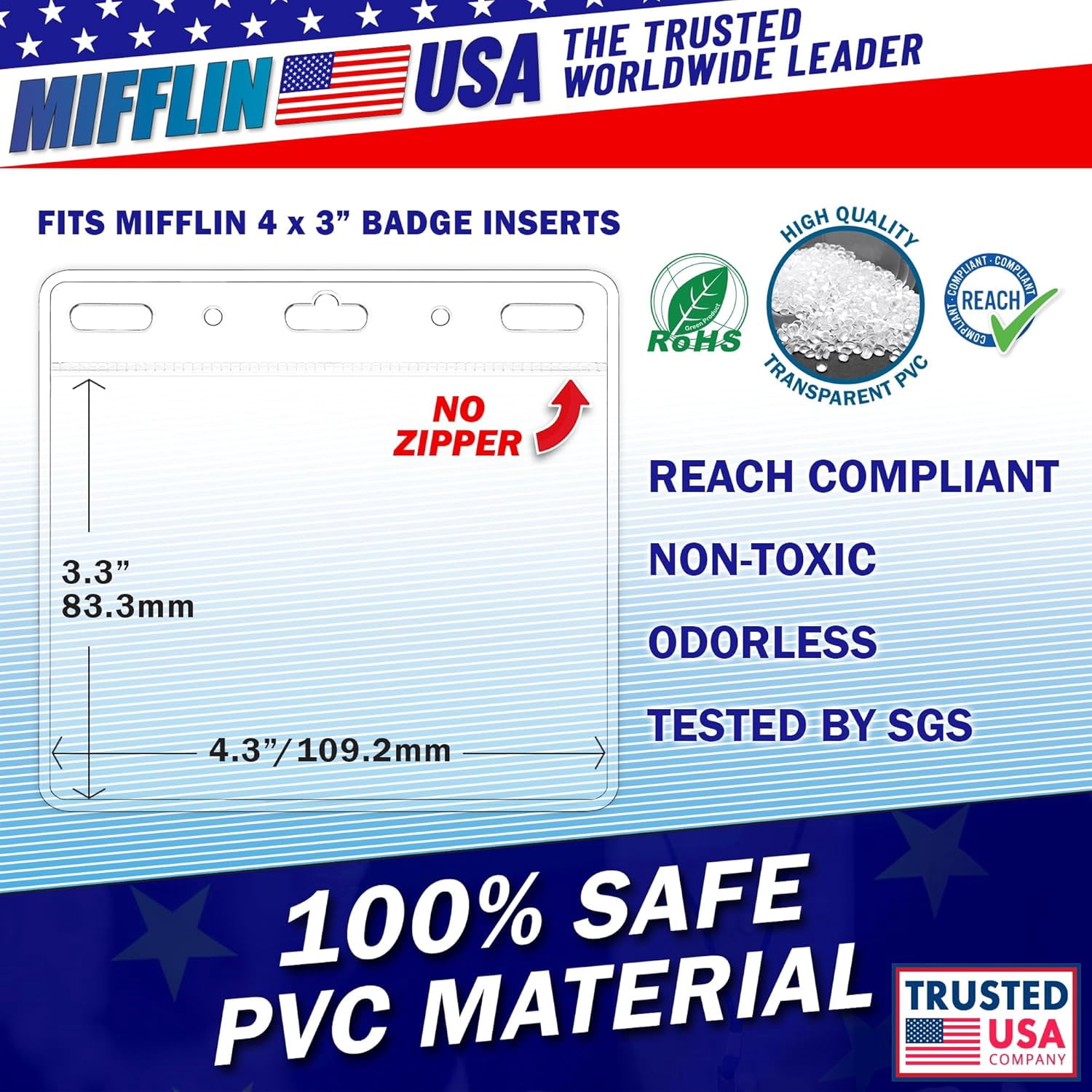 -USA Card Protector (4x3 Inch, Clear, Bulk 100 Pack) Quick Load Horizontal No Zipper Name ID Bad Holder