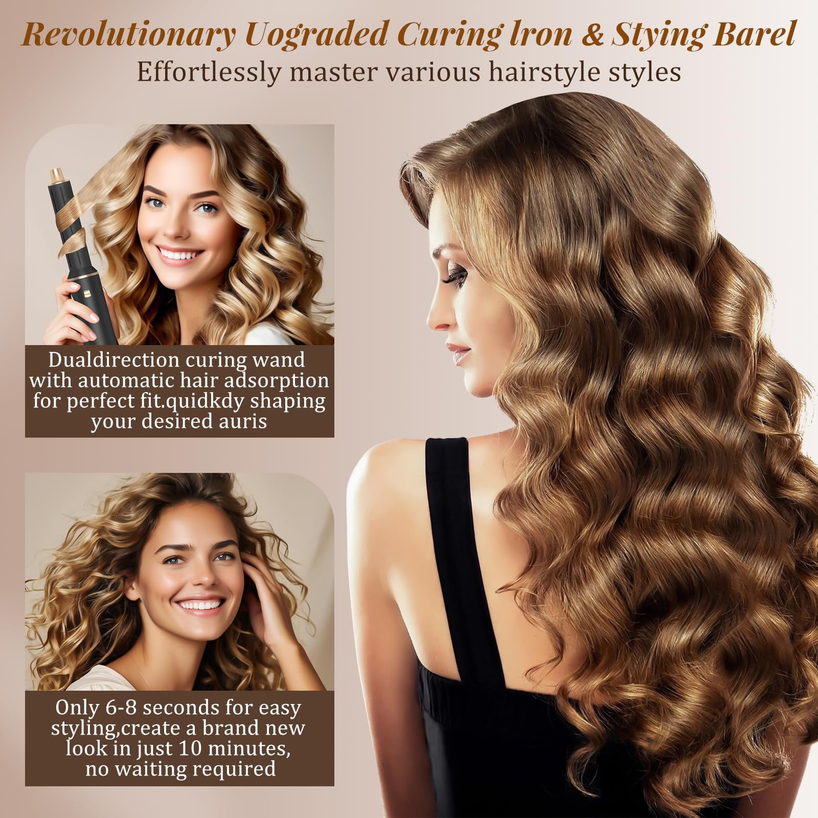 5-in-1 Air Styler for Long Hair, Blow Dryer Brush + Auto Curling Wands, Ionic Hair Straightener & Curler with 3 Heat Settings, 200M Negative Ions, Women’s Gift