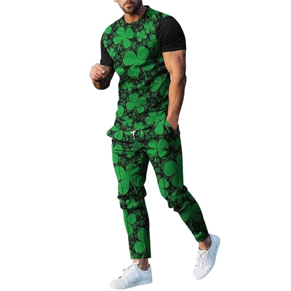 LUOGENLI Male T-shirts for Mens Mens St Patricks Day Printed Short Sleeved Trousers Combination Suit Two Piece Suit T-shirts for Men Graphic Tee Funny Easter Mint Green XXL