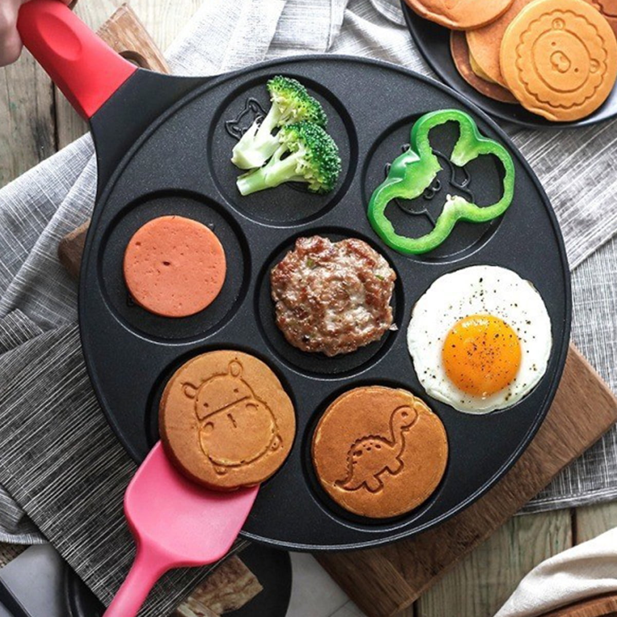 Bobikuke Pancake Pan Induction for Kids, Pancake Shapes Pan, Mini Pancakes  Maker Nonstick Pancake Griddle 7 Holes Smiley Face Pancake Mold for