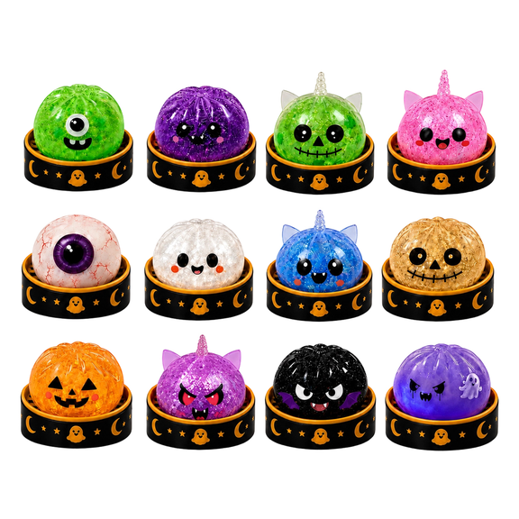 Halloween Dumpling Squishy Mystery Blind Box, Glitter Stress Relief Sensory Fidget Squeeze Ball, 3.35" Novelty Party Favors, Random 1 Pc