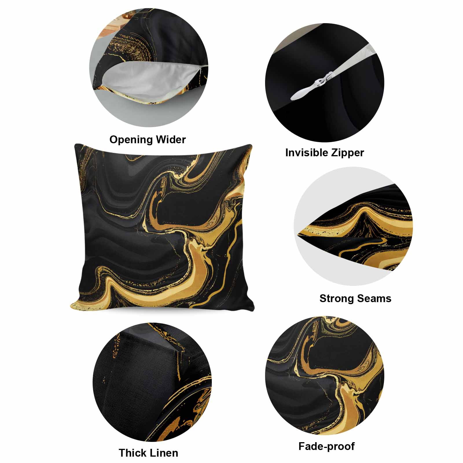 Pillow Covers 26x26 Inch, Marble Black Linen Pillowcase with Invisible Zipper, Vintage Gold Art Abstract Farmhouse Decorative Throw Pillow Covers Cushion Case for Couch Sofa Bed Living Room
