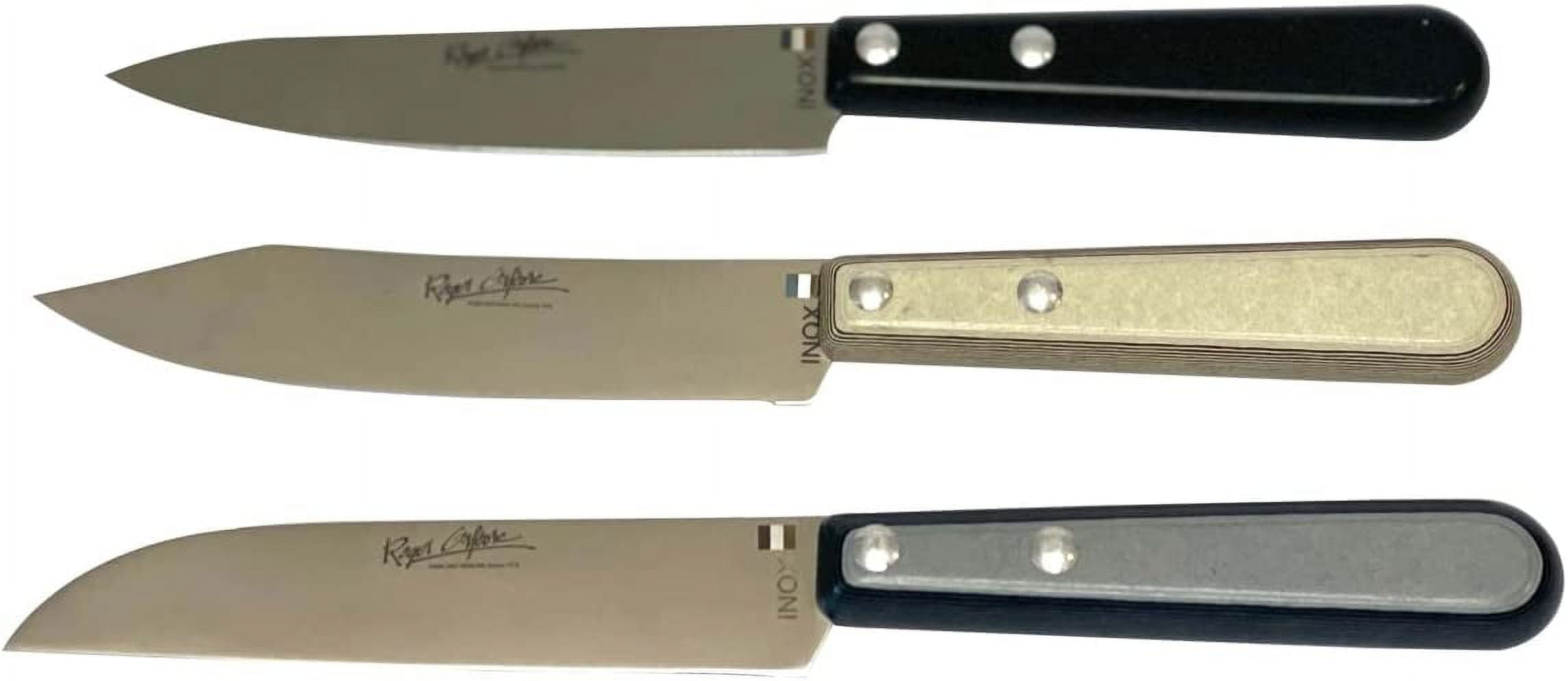 Roger Orfevre Laguiole Made in France Le Theirs Premium Straight Edge Sharp Full Tang Stainless Steel 6-Piece Steak Knife Set, Olive Wood Handles