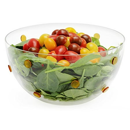 GAC Large Glass Serving Bowl, Round Salad/Fruit Bowl Designed with Gold Glass Dots, Size 9 Inch