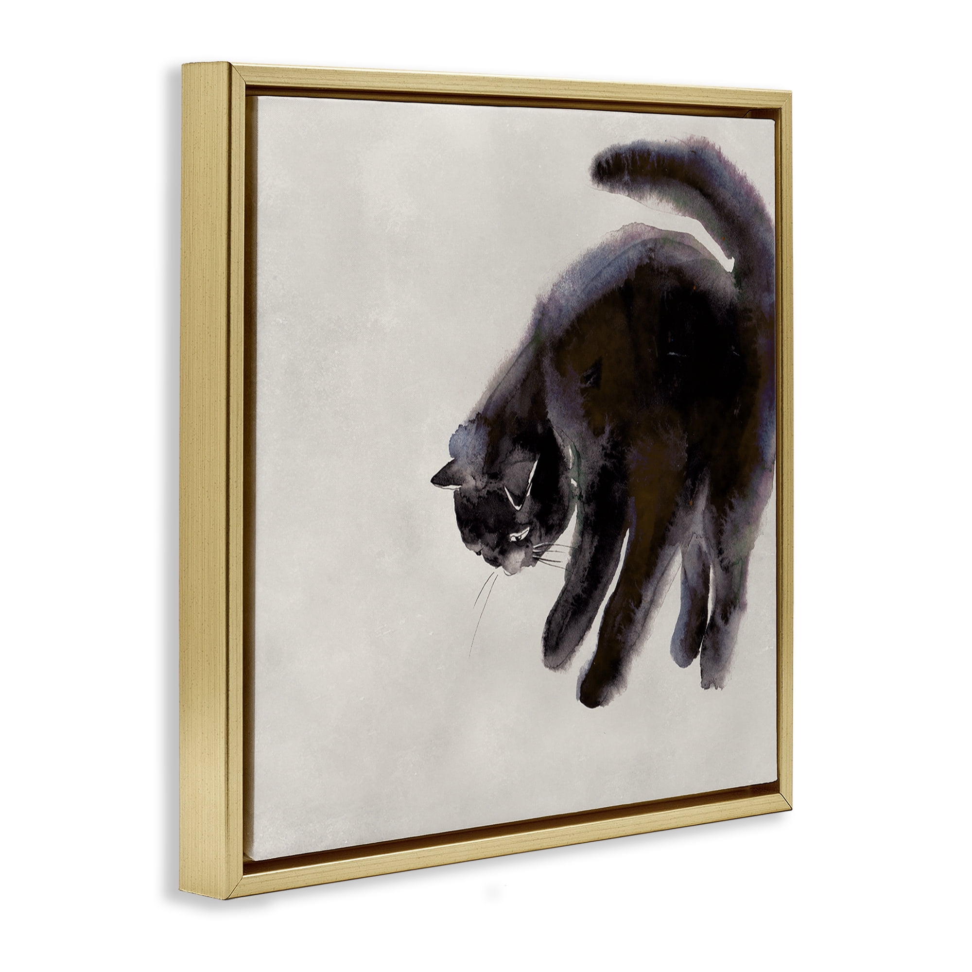 Stupell Industries Simple Cat Watercolor Animals Painting Gold Floater Framed Canvas Art Print Wall Art, 25 x 25