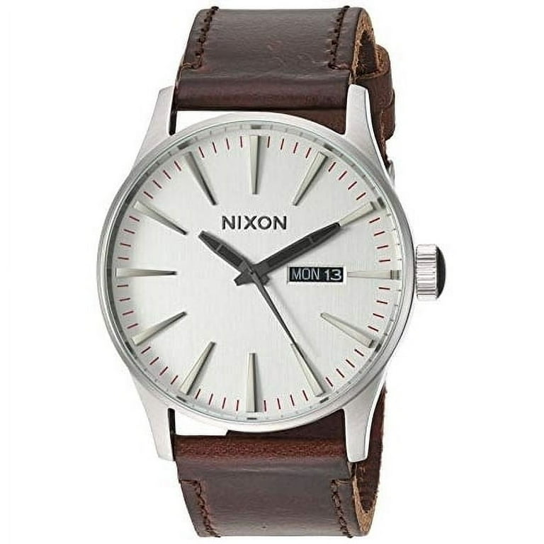 NIXON Sentry Leather A105 Silver Brown 100m Water Resistant
