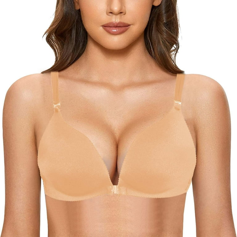Strapless Push up Bras for Women French Front Close Seamless Unlined Large  Bust Wireless Bra for Women Beige M