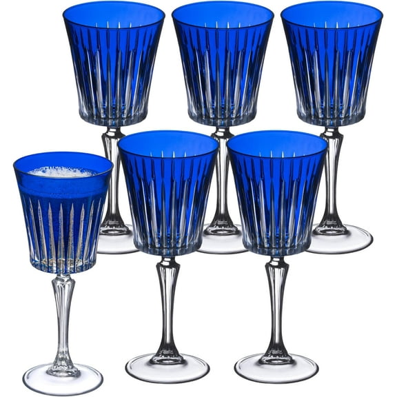 Barski European Wine Glasses - Set of 6 Goblets for Red or White Wine - Elegant Colored Glassware Water Stemware - Gift Ready, 10 oz, Cobalt (Blue)