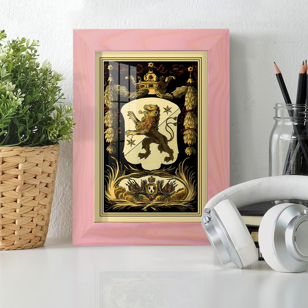 Family Crest III -Framed Print w/glass-Sunset Pink