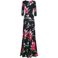 thumbnail image 2 of Bon Rosy, Women's, 3/4 Sleeve V-Neck Printed Maxi Faux Wrap Floral Dress, Black, M, 2 of 2
