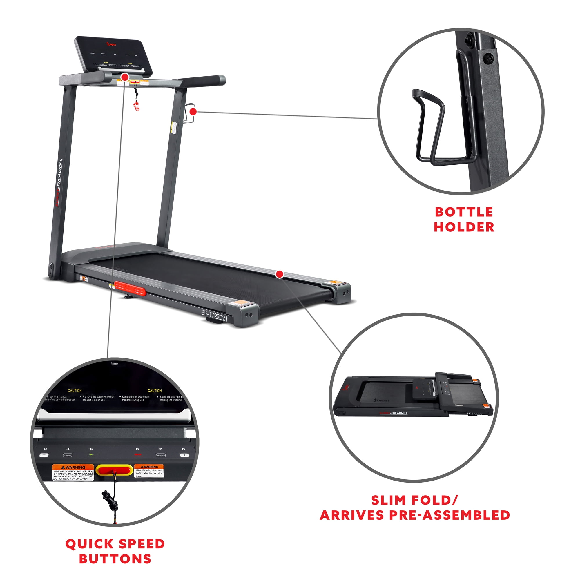 Sunny Health & Fitness Interactive Slim Treadmill 9MPH w Smart Bluetooth & FREE SunnyFit® App – SF-T722021