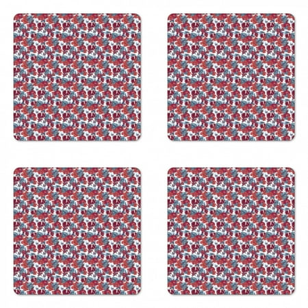 

Vintage Coaster Set of 4 Pomegranate Fruit Hibiscus Flower Monstera Leaves Birds and Butterflies Square Hardboard Gloss Coasters Standard Size Blue Vermilion Maroon by Ambesonne