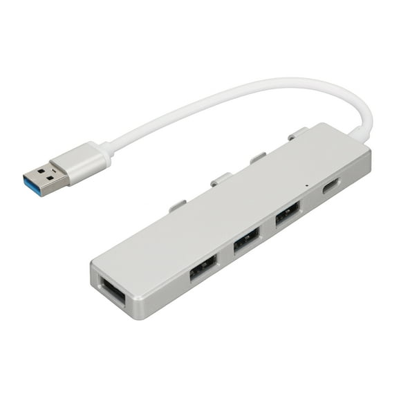 ZOUSSIQI USB Hub High Speed 1xUSB3.0 Port 3xUSB2.0 Ports 1xUSB C Power Port USB3.0 4 Ports Hub USB Hub Multiport Adapter Silver EL225#37083