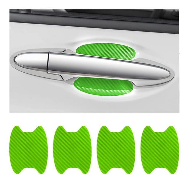 4PCS Car Door Handle Sticker, Carbon Fiber Anti-Scratches Car Door Cup Protector, Non-Marking Auto Door Handle Protective Film, Universal for Most Car Handles,Green