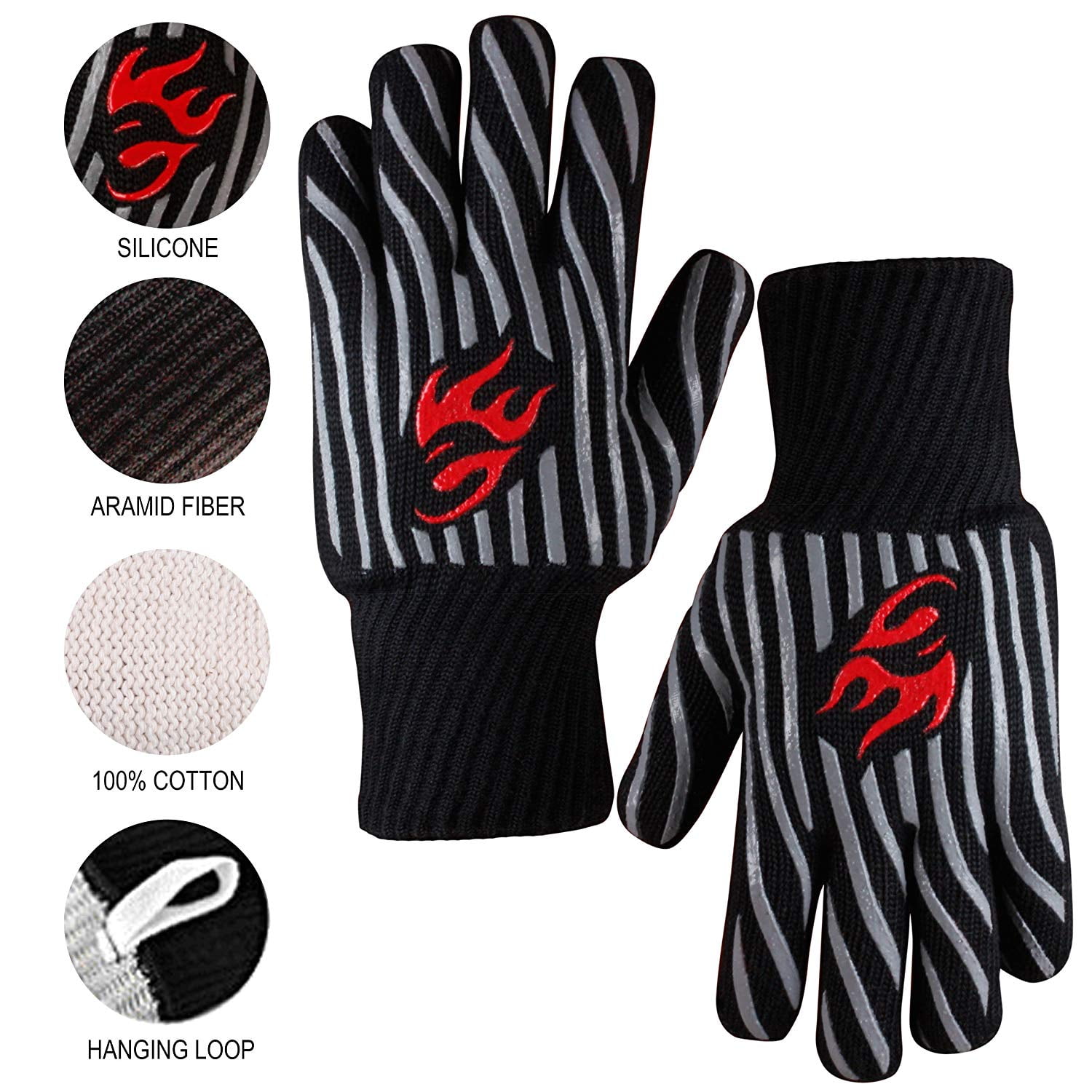 Kitchen Safe Cooking Gloves for Men Oven Gloves 932°F Heat Resistant Gloves Oven Gloves Non-Slip Silicone BBQ Gloves Oven Mitts,Smoker,Barbecue,Grilling Cut-Resistant Grill Gloves
