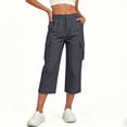 thumbnail image 2 of Fnooota Women's Cargo Capri Pants, Elastic Waist Fall Stretchy Casual Side Split Cropped Work Trousers Dark Gray Size L, 2 of 7