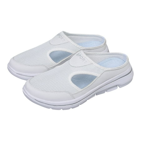 CHOII 50% off Clearance Men s Oversized Thick Soled One Foot Sandals  Mesh Surface Half Slipper Casual Shoes Cushionaire Sandals Summer Sandals for Women 2024 White/12