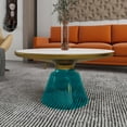 thumbnail image 6 of LeisureMod 30" Round Coffee Table with Sintered Stone Top and Brushed Gold Iron Rim Tempered Glass Pedestal Base No Assembly for Modern Home, Living Room Tully Collection in Blue/White Stone, 6 of 18