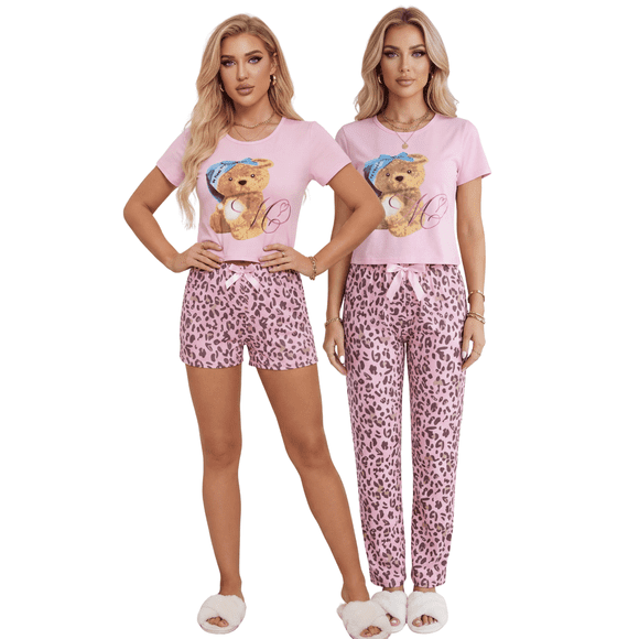Pijama De 3 Piezas Mujer Pantalon Short Y Playera A Juego