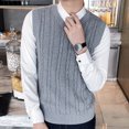 thumbnail image 2 of Chaleco de lana de otoño e invierno para hombre, chaleco tipo suéter sin mangas con cuello en V, chaleco de punto de color sólido con giro grueso, chaleco de moda, 2 of 6