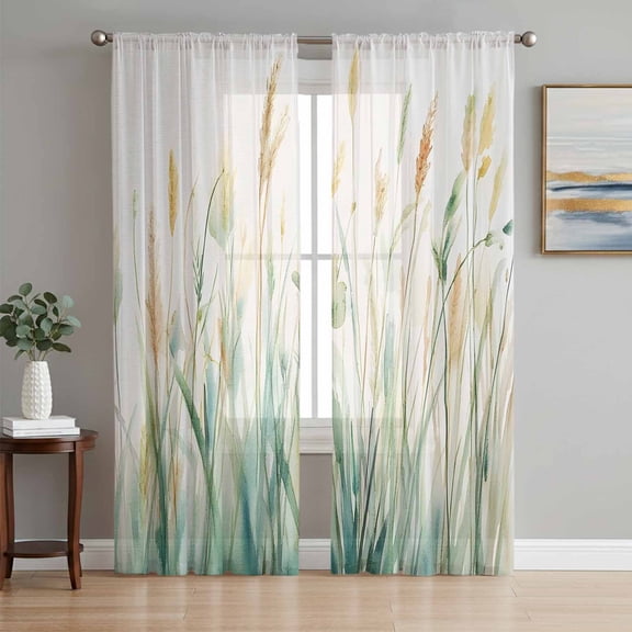 Spring Green Leaf Sheer Curtains 72 Inch Length 2 Panels Set, Botanical Retro Oil Painting Plant Voile Window Treatment Rod Pocket Curtains Sheers Drapes for Bedroom/Living Room/Kitchen 52"x72"x2
