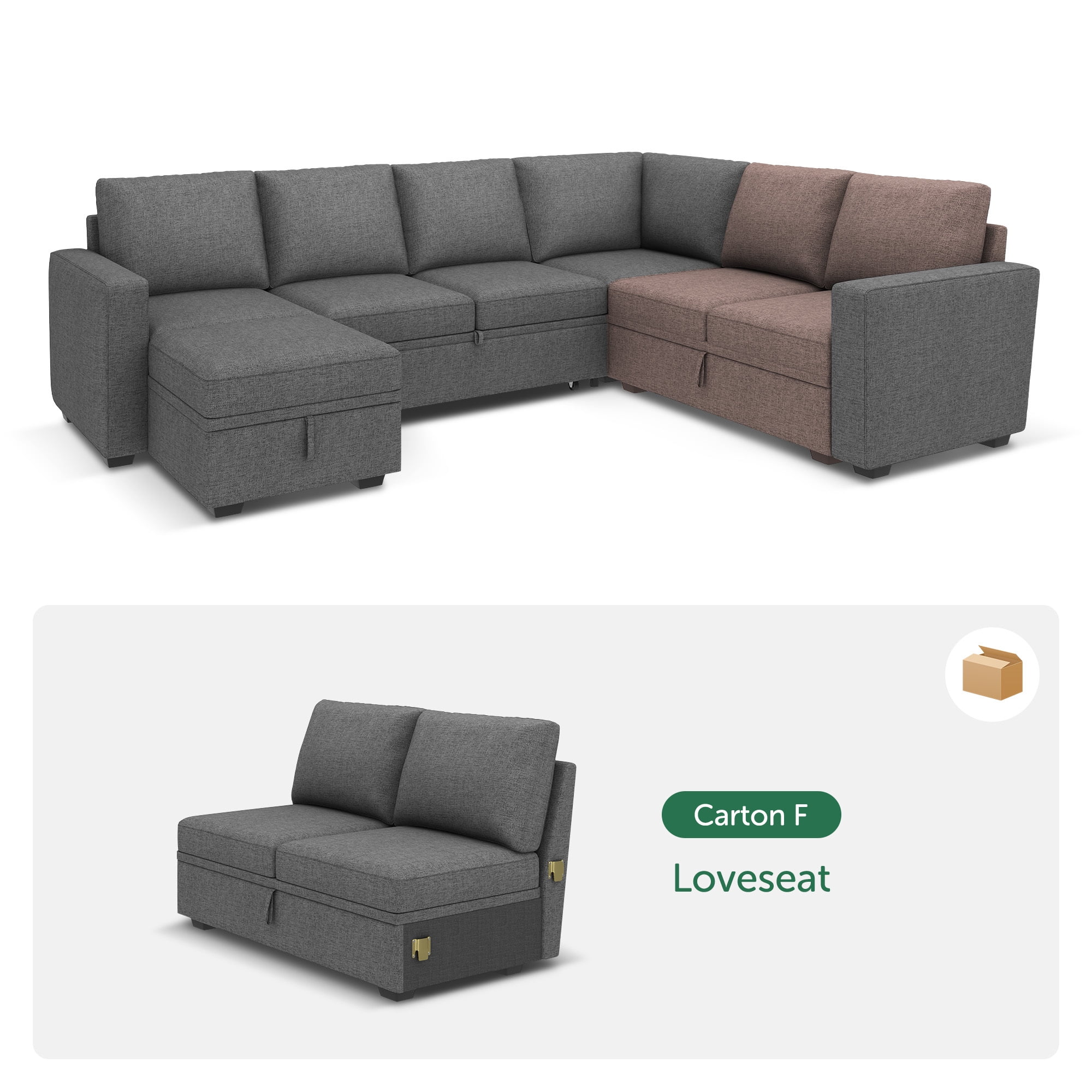 HONBAY Storage Loveseat for Modular Sectional Sleeper Sofa, Linen Grey