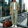 thumbnail image 2 of Bpyeka Men's Linen-Look Cargo Matching Set, Button Down Collar Short Sleeve Shirt With Flap Pockets & Drawstring Waist Pants, Workwear Two-Piece Outfit, S-3XL, 2 of 6