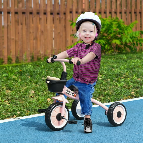 Qaba Tricycle for Toddlers Age 2-5 with Adjustable Seat, Toddler Bike for Children with Basket, Bell, Pink