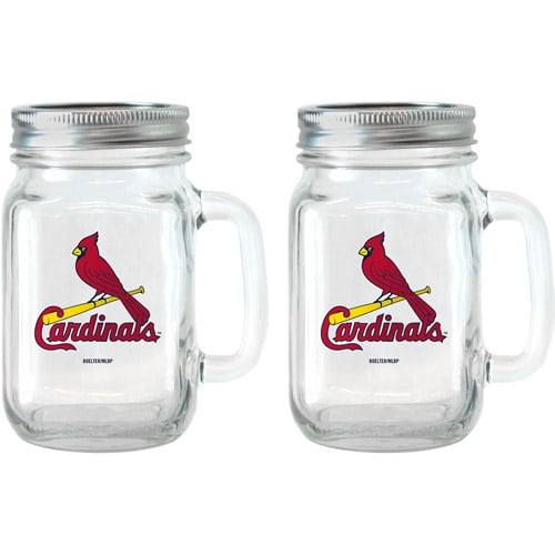 MLB 16 oz Saint Louis Cardinals Glass Jar with Lid and Handle, 2pk