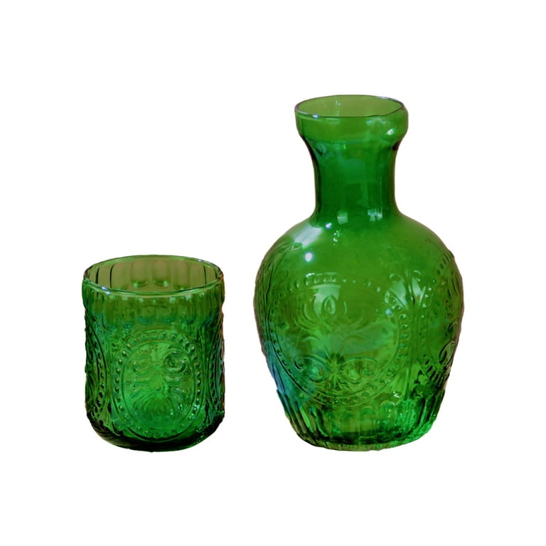 Water Pitcher Set Bedroom Kitchen Living Room Bedside Carafe with Glass Cup Water Pitcher Set, Size: 7.4, Green