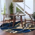 thumbnail image 5 of Blue Marble Round Rug 5ft Washable Circle Kitchen Rugs Non Slip Grey Gold Texture Vintage Farmhouse Art Large Area Rug Indoor Floor Carpet for Bedroom Living Room Home Office Dining Room Nursery, 5 of 8