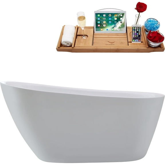 59'' Streamline N3680BNK Freestanding Tub and Tray With Internal Drain