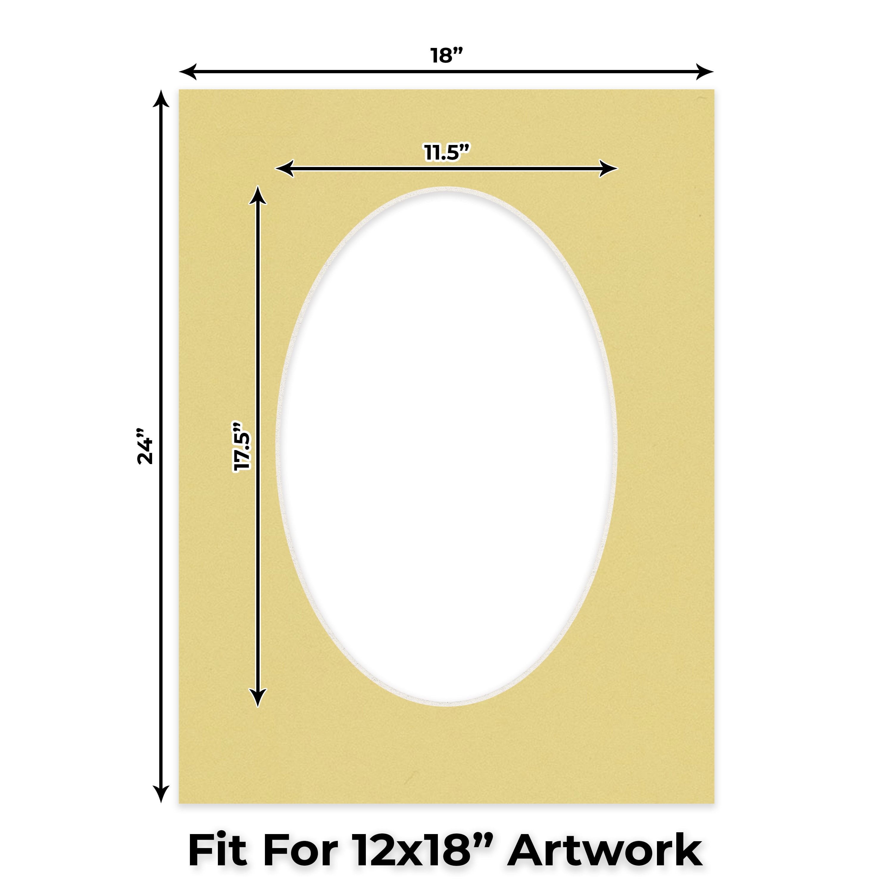 Soft Yellow Picture Frame Mat for 18x24 Frames - Oval Opening for 12x18 Photos - 25 Mats