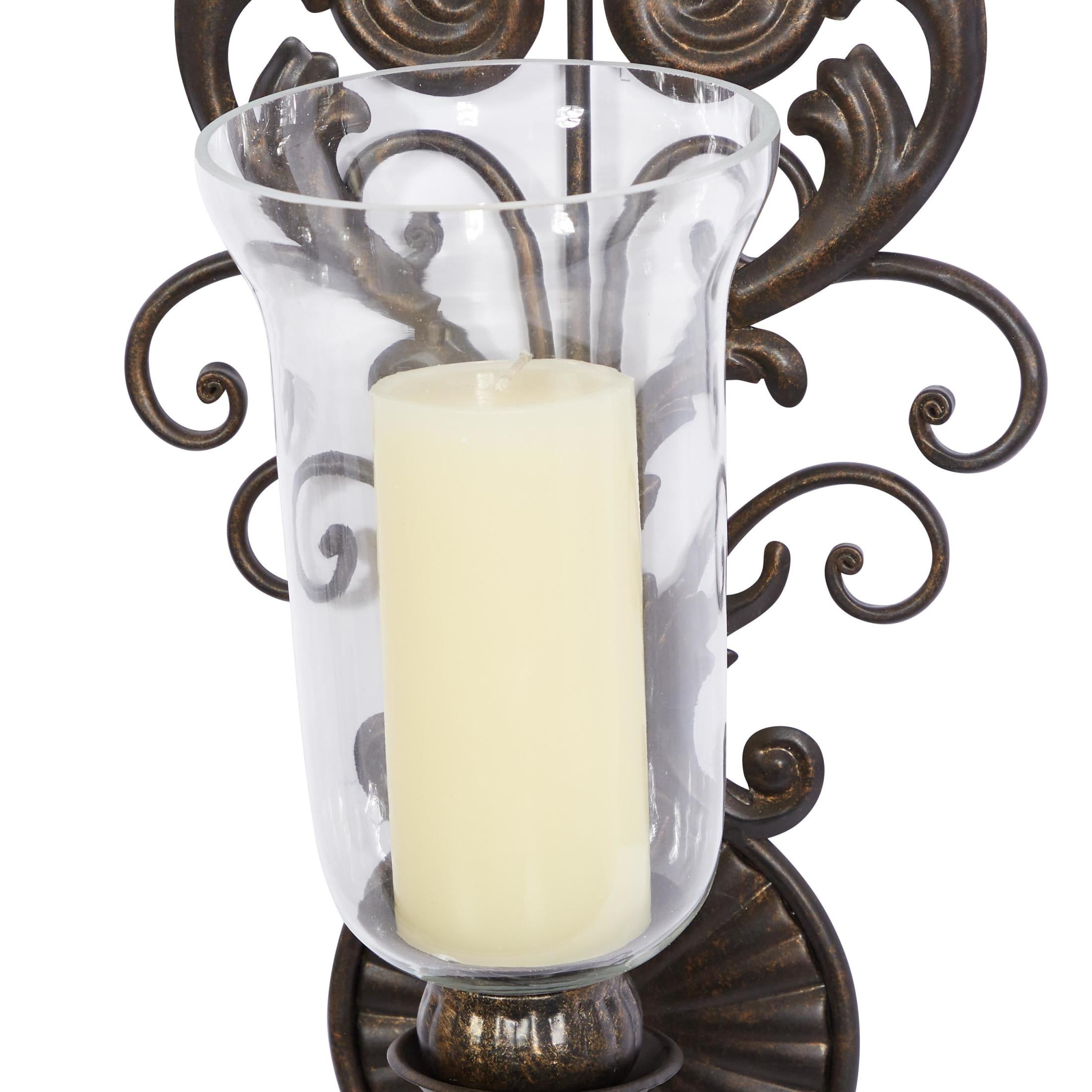 DecMode Bronze Metal Scroll Weathered Wall Candle Sconce