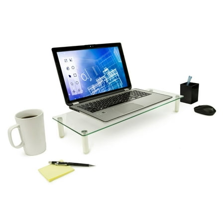 Mount-It! Computer Monitor, TV, Laptop Glass Stand, Desk Organizer, Riser, Aluminum Legs, and Height Adjustable, 44 lb Capacity (MI-7263) Mount-It! Computer Monitor, TV, Laptop Glass Stand, Desk Organizer, Riser, Aluminum Legs, and Height Adjustable, 44 lb Capacity (MI-7263)