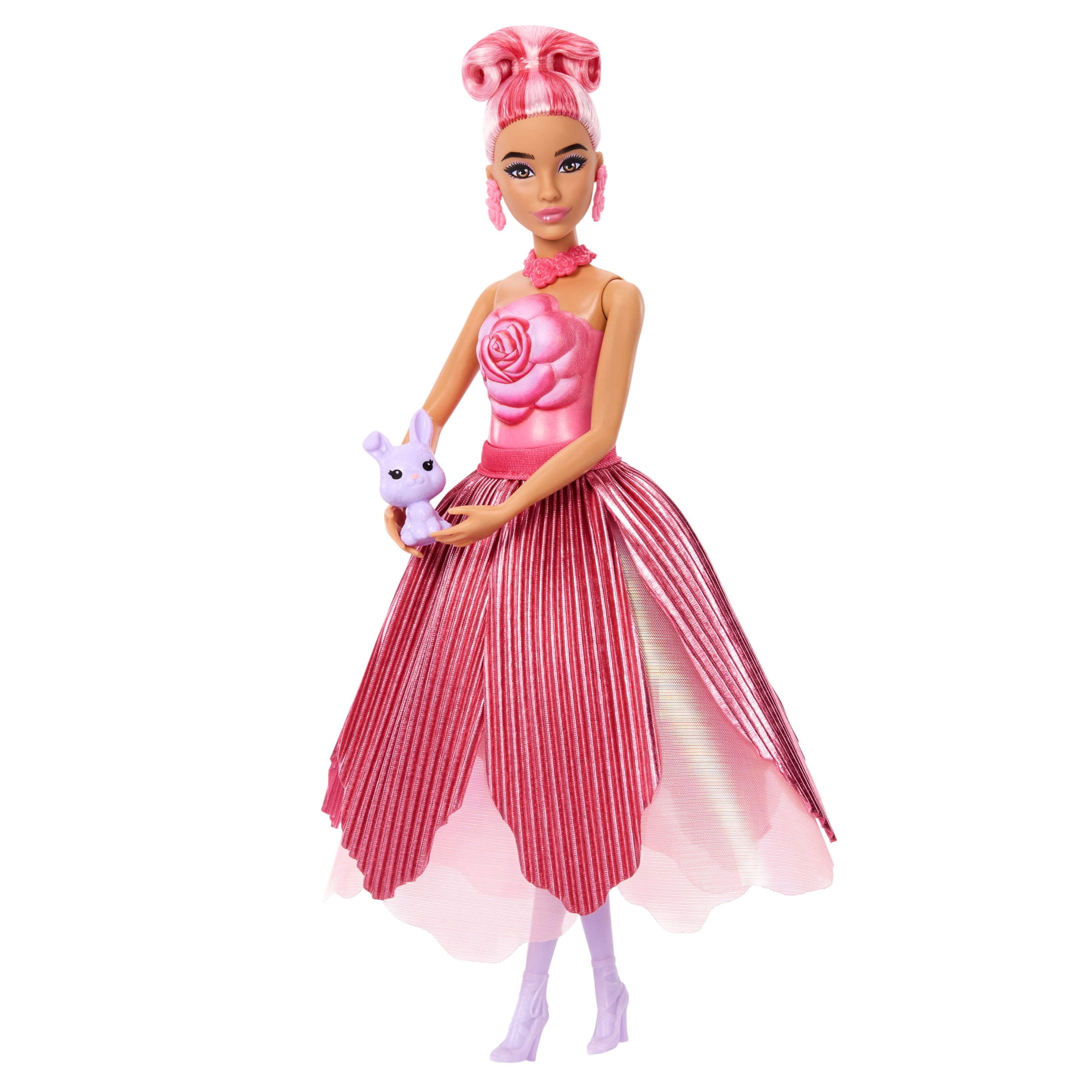 Barbie Petal Pop Scented Fashion Doll with Rose Dress, Reveal Accessories like Bunny & More